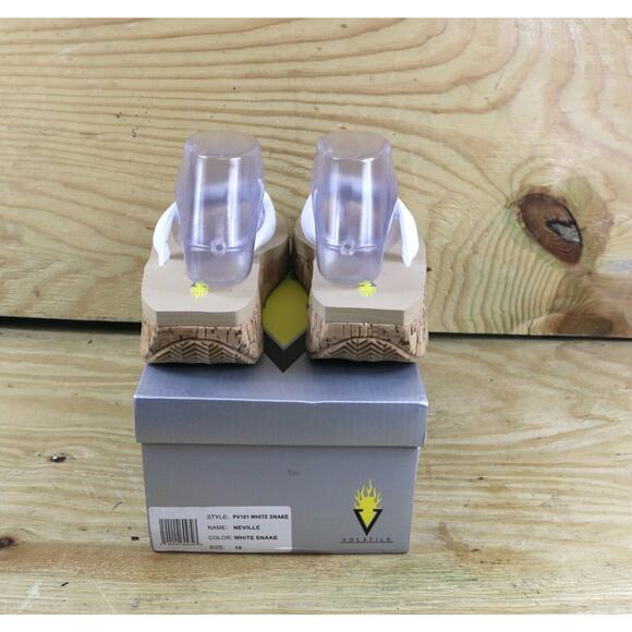 New Volatile Sandals Womens 10 White Leather Snake Platform Thong Neville Shoes - Picture 3 of 6